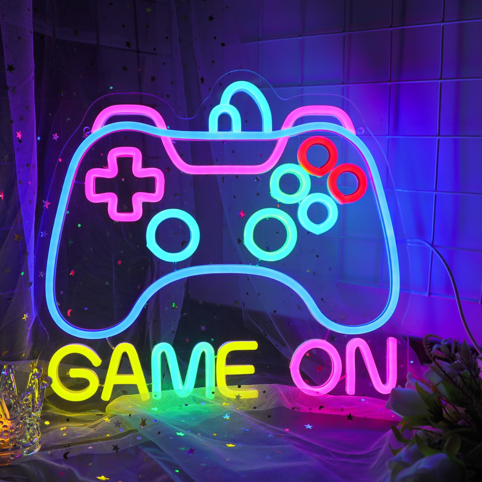 DWOOKE Gaming-Neonschild, Game On-Neonschild für Spielzimmerdekoration, USB-betriebene LED-Gamecontroller-Neonlichter für Teenager-Jungen-Schlafzimmerdekoration, Gamer-Wanddekoration, beste Gamer-Ges
