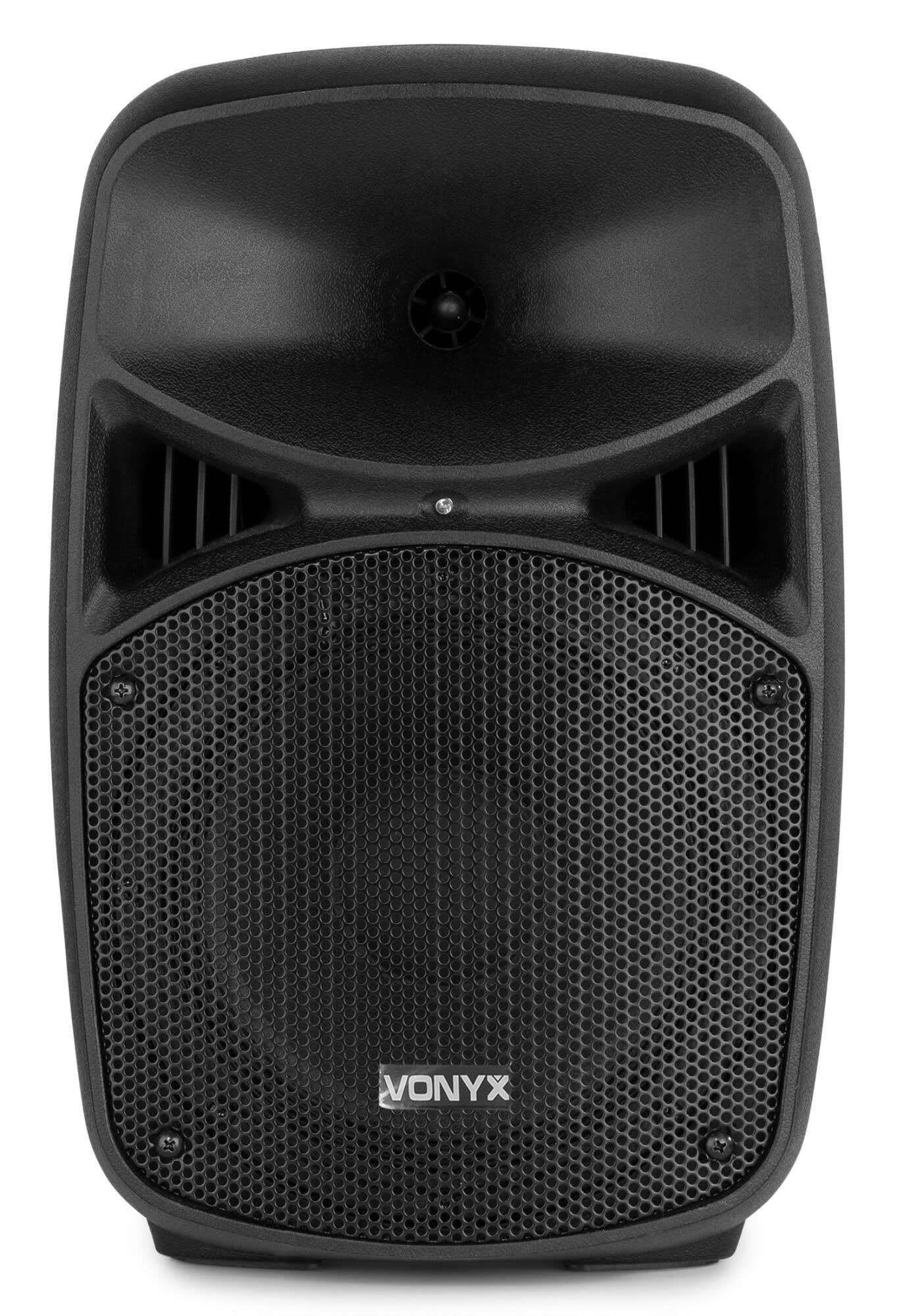 VONYX Pack Sono - Système de Sonorisation 400W avec 2 Enceintes Active et Passive et 2 Supports Réglables, Bluetooth, Idéal pour Les Soirées et Évènements