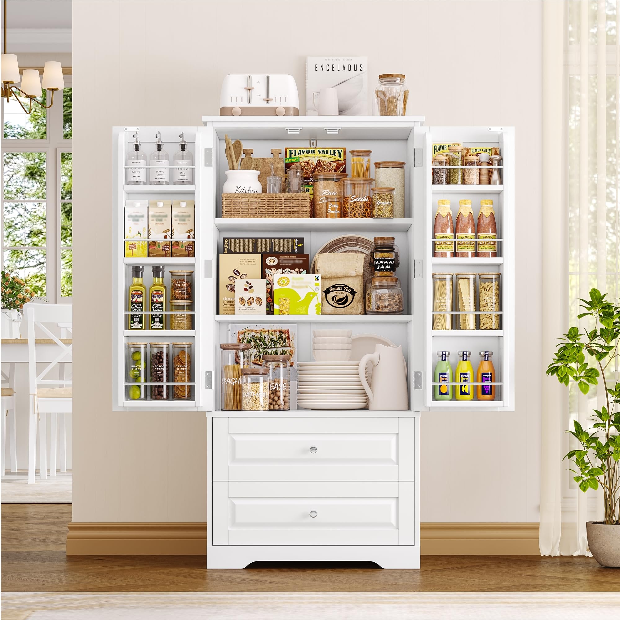 FOREHILL Szafka kuchenna 120 cm Szafy z 12 półkami 2 szufladami Mebel do przechowywania szafka kuchenna do kuchni salonu sypialni Półki regulowane 60x40x120cm Biały