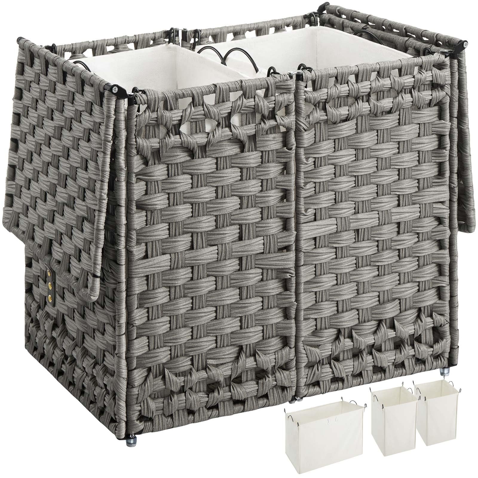 Greenstell Laundry Hamper with Lid and 2 & 1 Removable Liner Bags, No Install Needed, Collapsible Laundry Basket, Wicker Clothes Hamper with Handles, Hamper for Bedroom, Bathroom