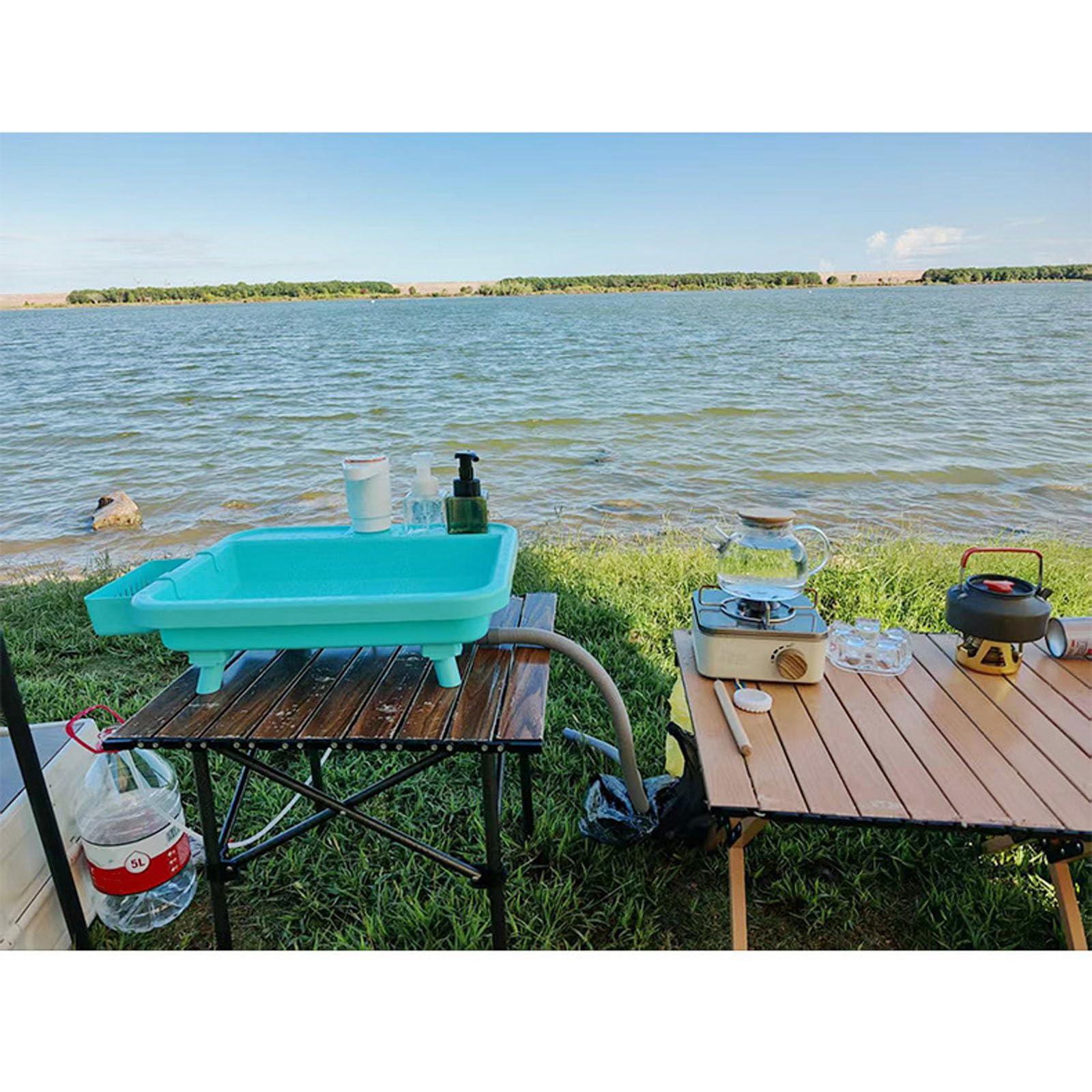 Tragbare Outdoor Spüle mit elektrischen Wasserpumpen und regulierbarem Ständer Waschen von Geschirr und beim Camping Leichte Camping Küchenspüle
