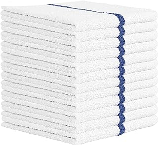 Nabob Wipers Kitchen Bar Mop Terry Towels 12 Pack - 100% Cotton - Size 14x17 - Perfect for Your Home, Kitchen, Bathroom, Bars, Restaurants & Auto - Super Absorbent (Blue Stripe)
