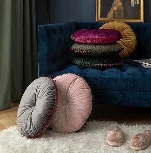 Miniatura 5 de HXIYAN Cojín redondo grueso para sofá, cojín de meditación, sala de estar, ventana, balcón, decoración (15.7 pulgadas, verde negruzco)