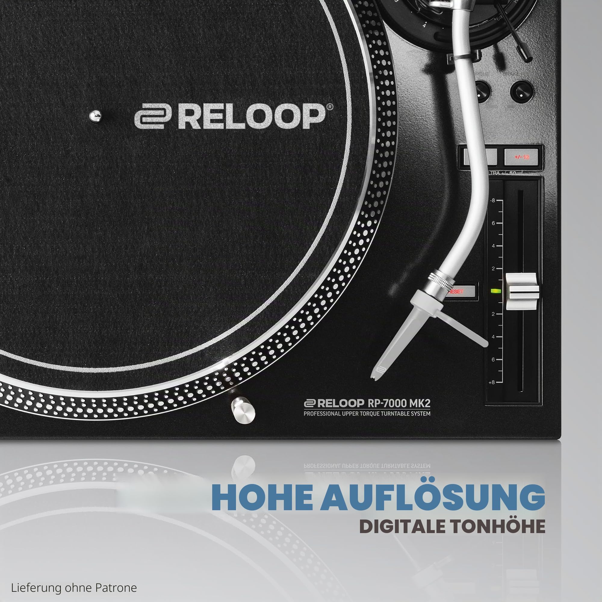 Reloop RP-7000 MK2 – Professioneller DJ Plattenspieler mit Upper Torque Quartz Direktantrieb, Neuer Tonarmbasis, S-Tonarm, hochauflösende Pitch Sektion mit digitalem Fader, schwarzmetallic