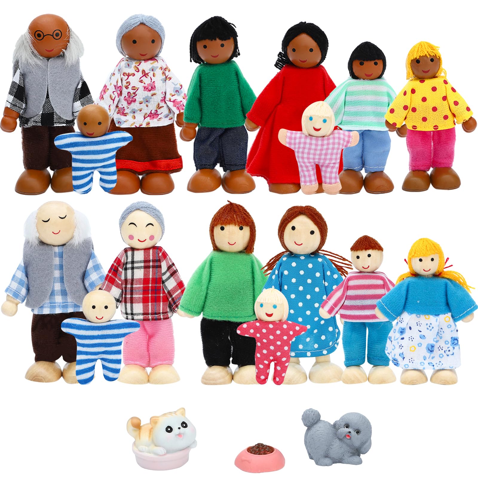 ONEST 19 Pieces Wooden Dollhouse Family Set Mini People - dollhouse accessories | Mubboo