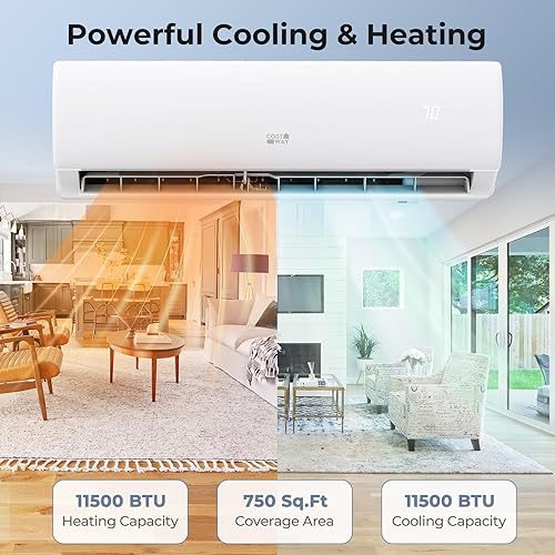 Vista 49 de COSTWAY Aire acondicionado y calentador mini split de 12000BTU, 20 SEER2 115 V, unidad de CA sin conductos montada en la pared, enfría habitaciones