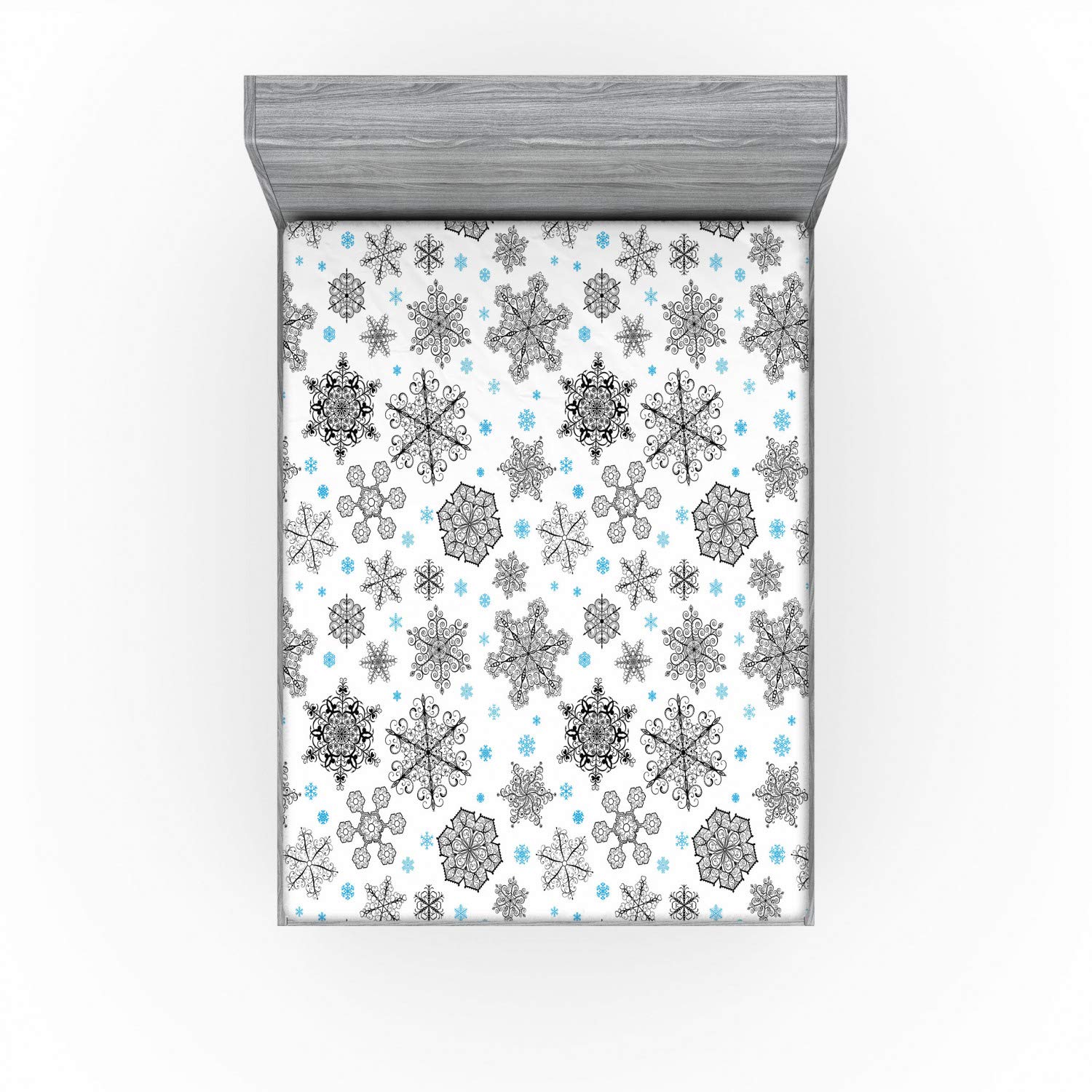 Ambesonne Snowflake Fitted Sheet, Lace Style Arrangement of Snowflakes Winter Season Christmas Illustration, Bed Cover with All-Round Elastic Pocket for Comfort, California King, White Black