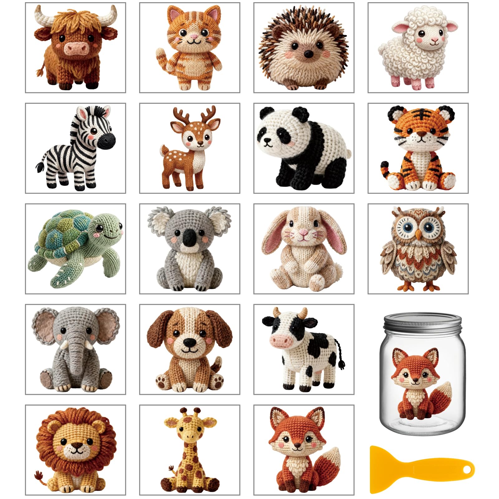 GLOBLELAND 18 Sheets Cute Plush Animals Rub on Transfer 3.9x3.6 inch