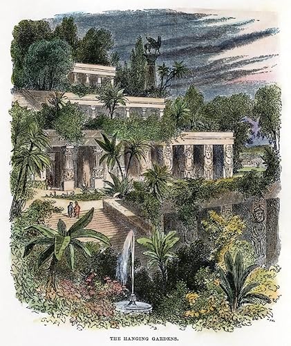 Póster de Babylon Hanging Gardens Nwood grabado de la antigua maravilla del siglo XIX (18 x 24 pulgadas)