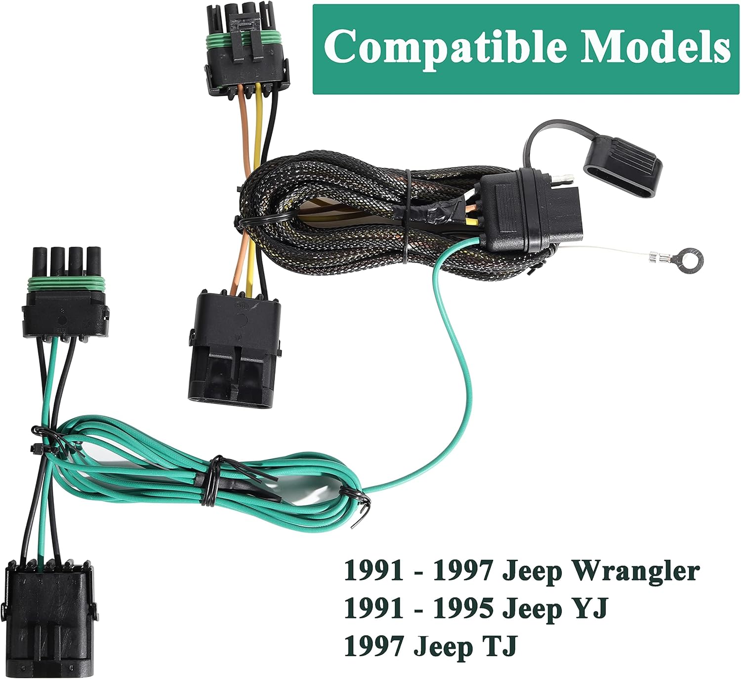 Oyviny Custom 4 Pin Trailer Wiring Harness for 1991-1997 Jeep Wrangler/1997 TJ/1991-1995 YJ