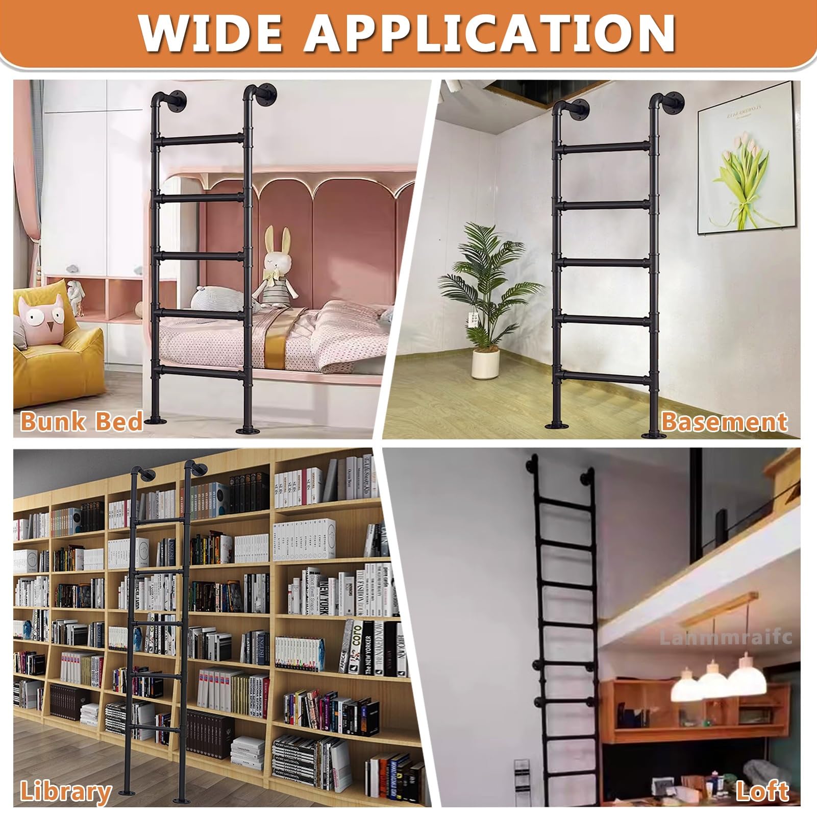Scala di Emergenza in Metallo Nero Resistente, da Parete, per finestre di scantinati, soffitte, Letti a Castello, Sicurezza, 170 cm (67 Pollici), Scala per soppalco, Dorm