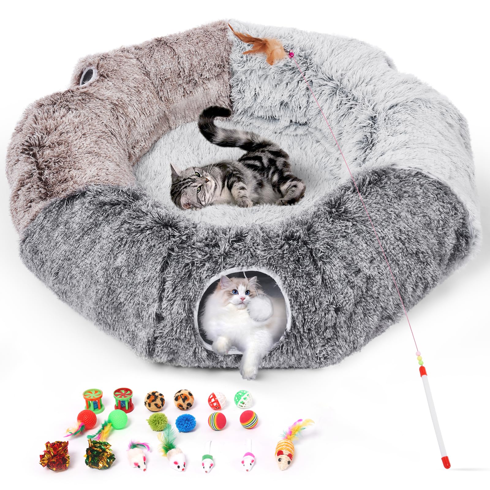 Odoland Katzentunnel XXL Katzenbett Faltbarer Pet Play Tunnel Interaktives Katzenspielzeug Spieltunel mit Ball Rascheltunnel für Indoor Kätzchen Welpen Kaninchen