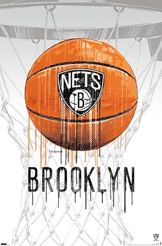Miniatura 1 de Trends International NBA Brooklyn Nets - Póster de pared Drip Basketball 21, 22.375 x 34 pulgadas, versión enmarcada de madera de granero