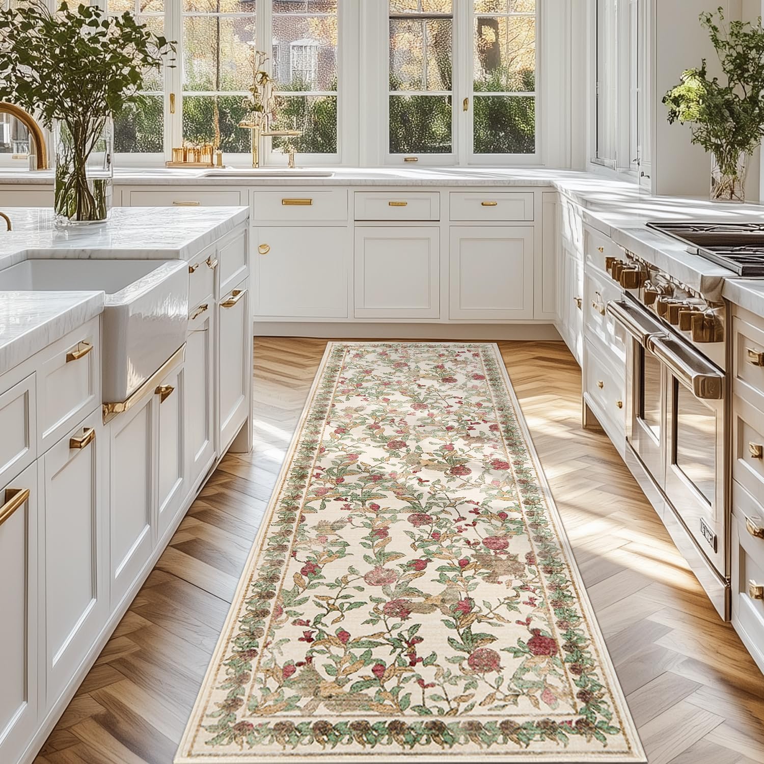 Qemgrste Wasbare vintage tapijtloper voor de gang, antislip laagpolig, extra lang vloerkleed voor entree, 90 x 130 cm, voor hal, keuken, woonkamer, gang, entree en deuropeningen