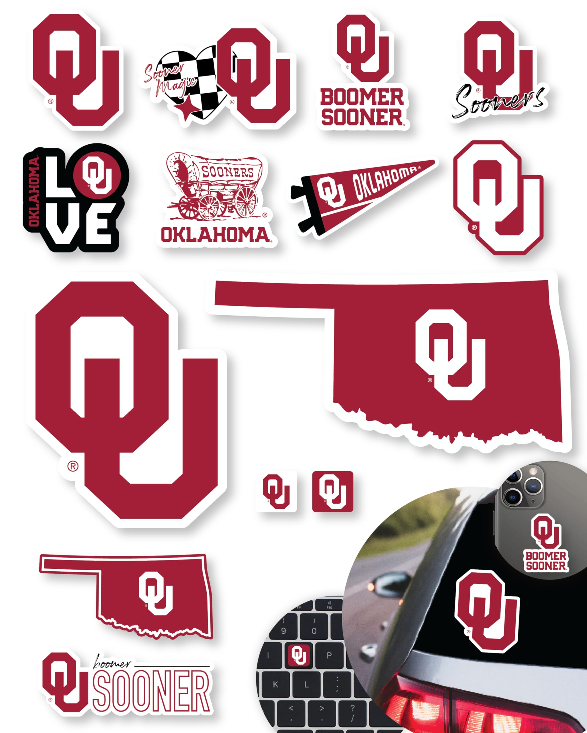 Oklahoma Sooner Stickers for Gift, Car, Water Bottle, Laptop, and Phone for Boomer Football Fans and University Graduates (Oklahoma Sooners)