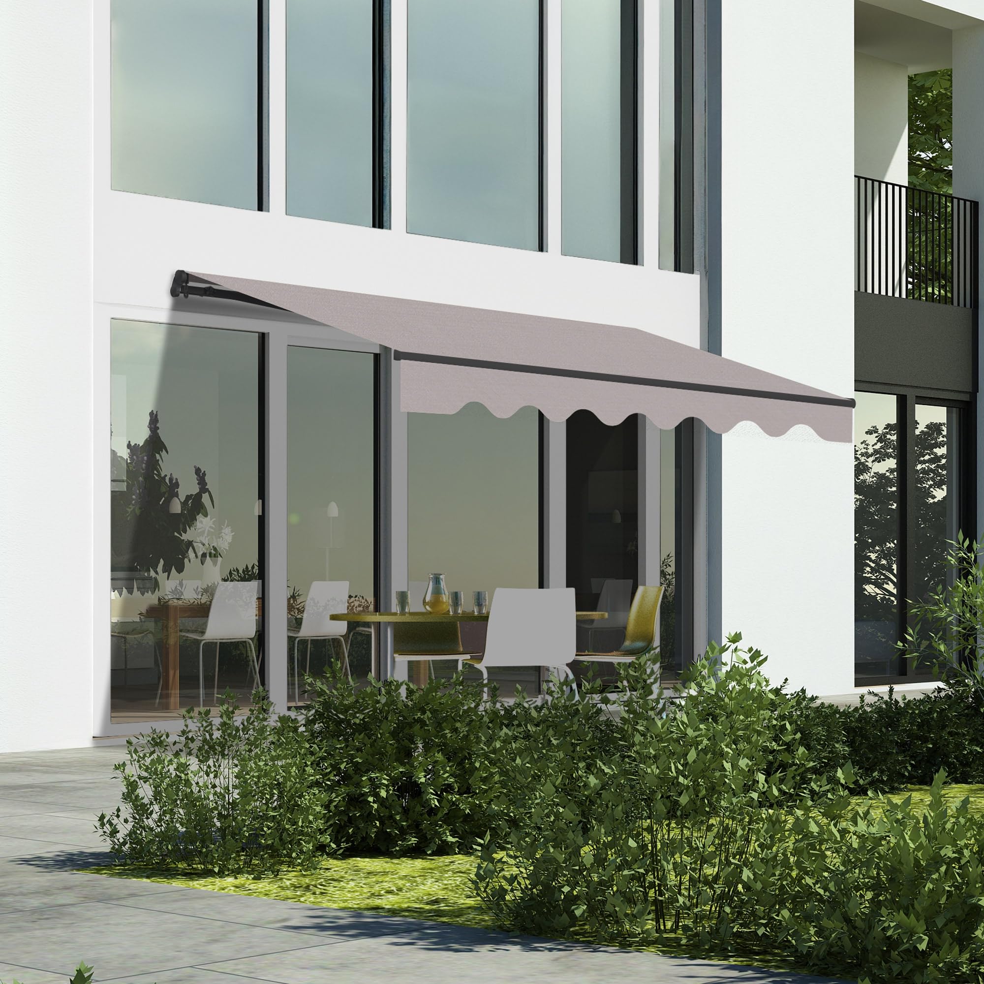 Wasabi - Toldo Retráctil Exterior 400x250cm Gris Poliéster – Lona Protección Solar UV - Estructura de Aluminio Antracita – Manivela Incluida – Manual Enrollable Terraza Jardín Balcón