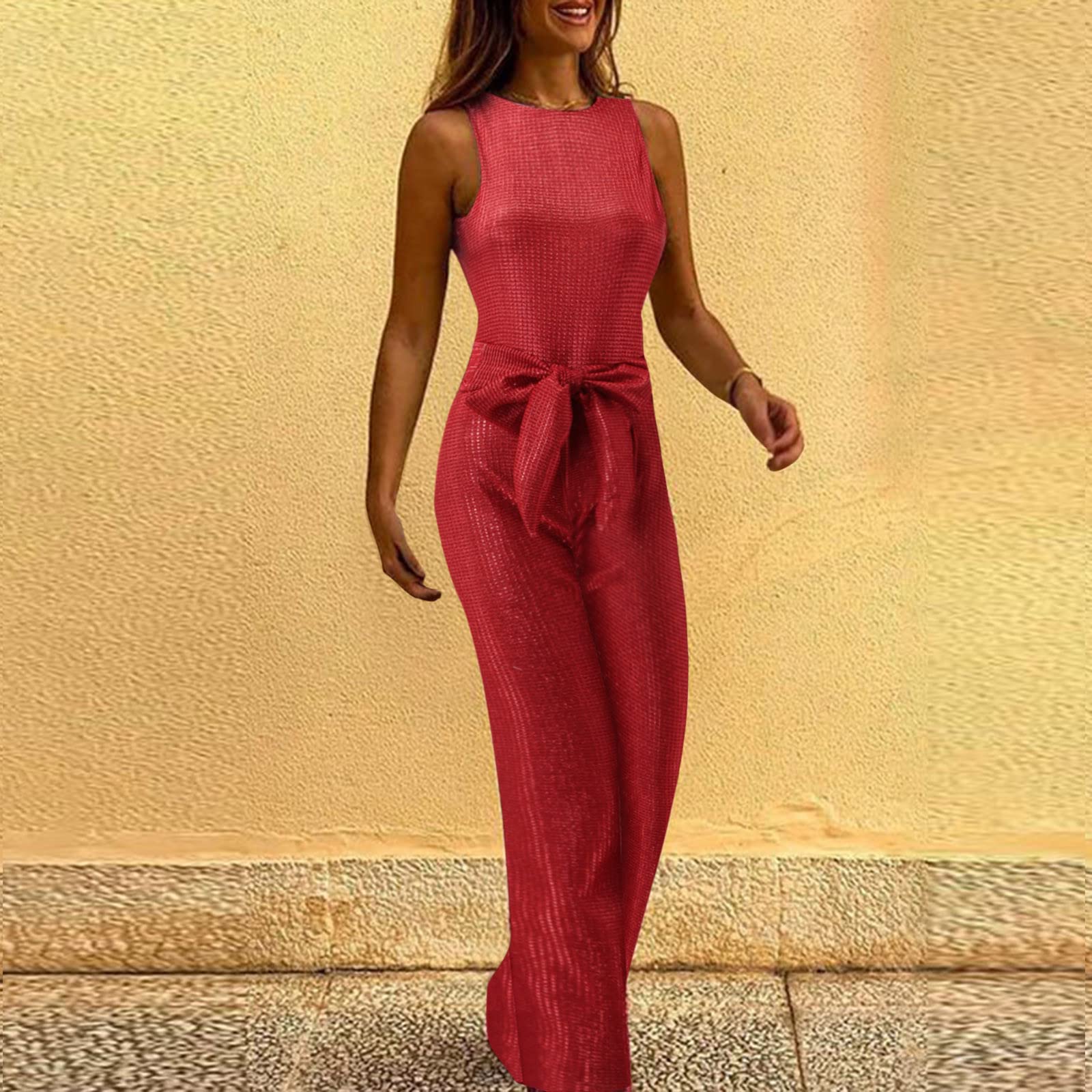 Combinaison élégante pour femme - Sans manches - Paillettes - Sexy - Dos nu - Combinaison une pièce - Jambes larges - Salopette festive - Tenue de soirée Onesie