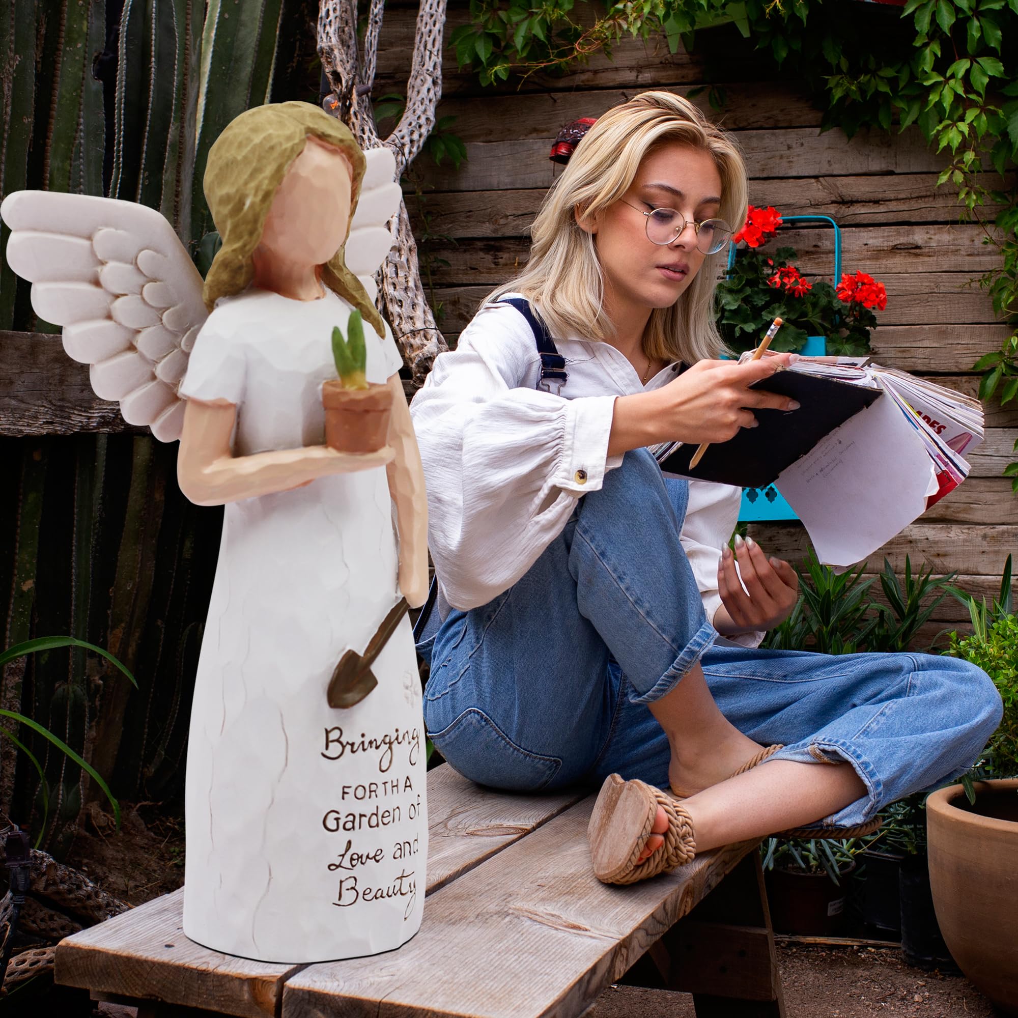 Gartengeschenke für Frauen, Geschenk für Gärtnerinnen Frau, Gartengeschenke Frauen, einzigartiges Gartengeschenk, Gartenengel, geformte handbemalte Engelfigur