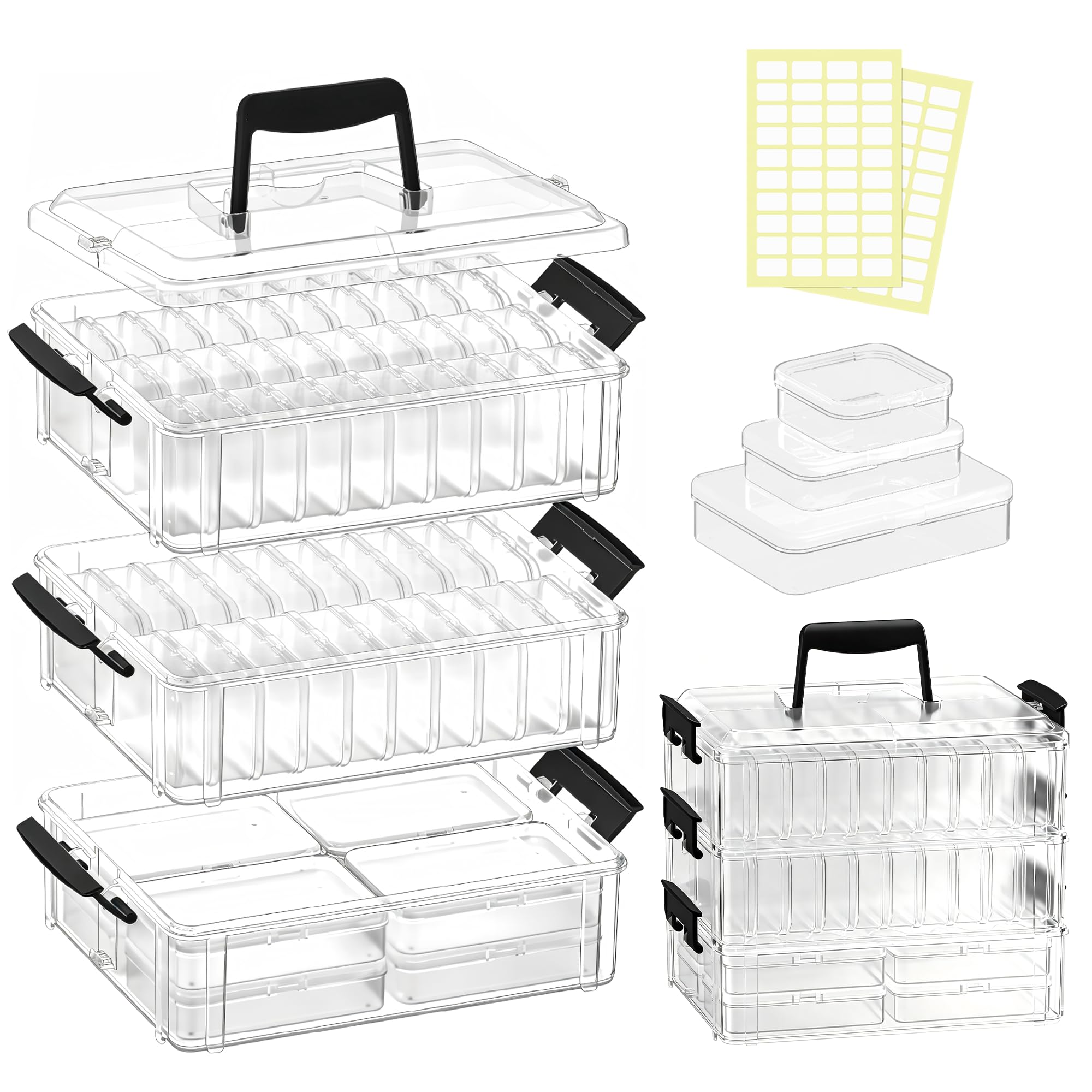 Photo 1 of VANSUNS Bead Organizer Box 58 Pcs, 3-Tier Stackable Storage Box, and 3 Different Container Sizes Small Plastic Containers with Lids, Portability, Clear Organizers for Jewelry DIY Craft Storage