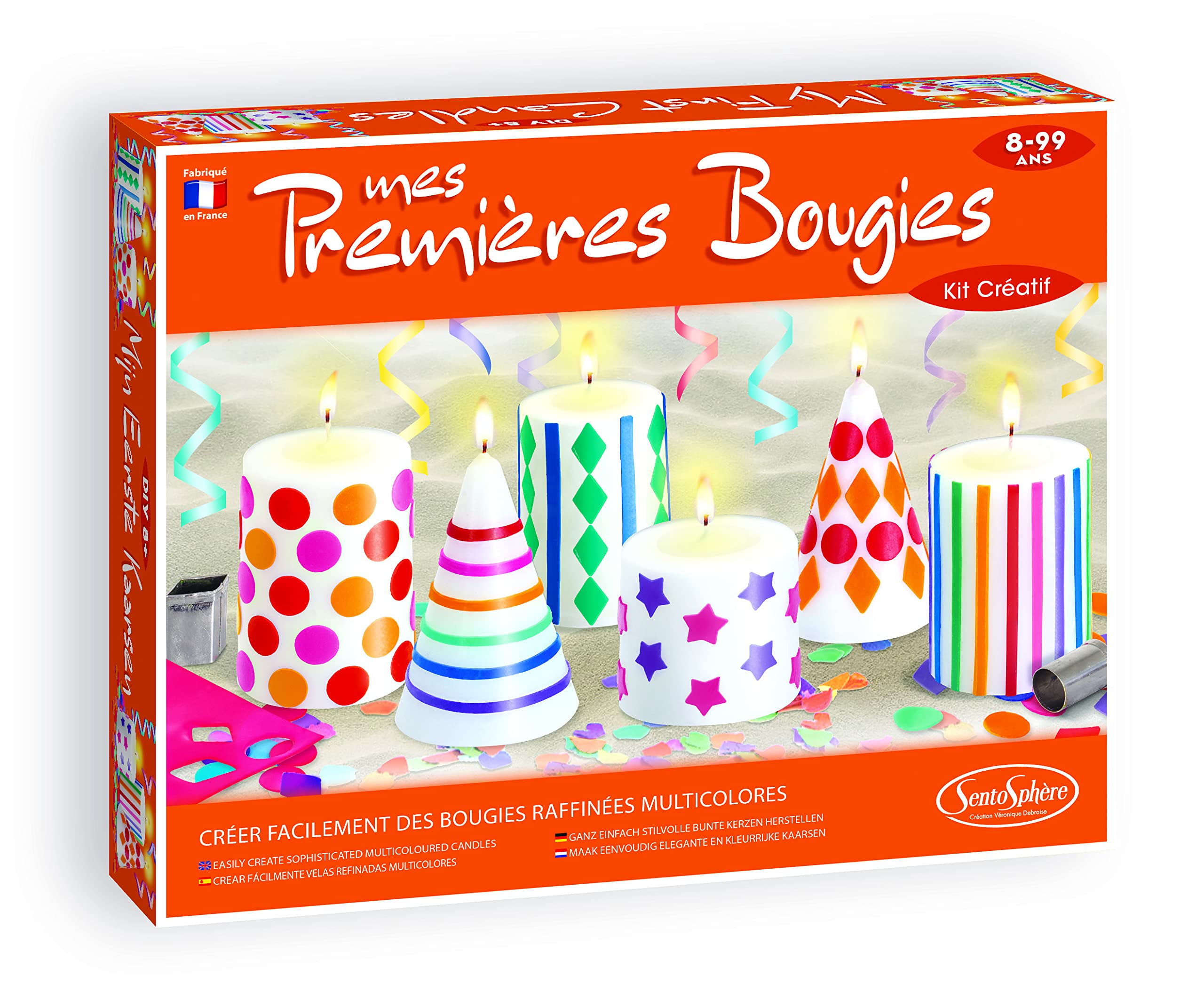 SentoSphère - MES PREMIERES BOUGIES - Création de bougies raffinées multicolores - Kit atelier créatif enfant - A partir de 8 ans - Fabriqué en France