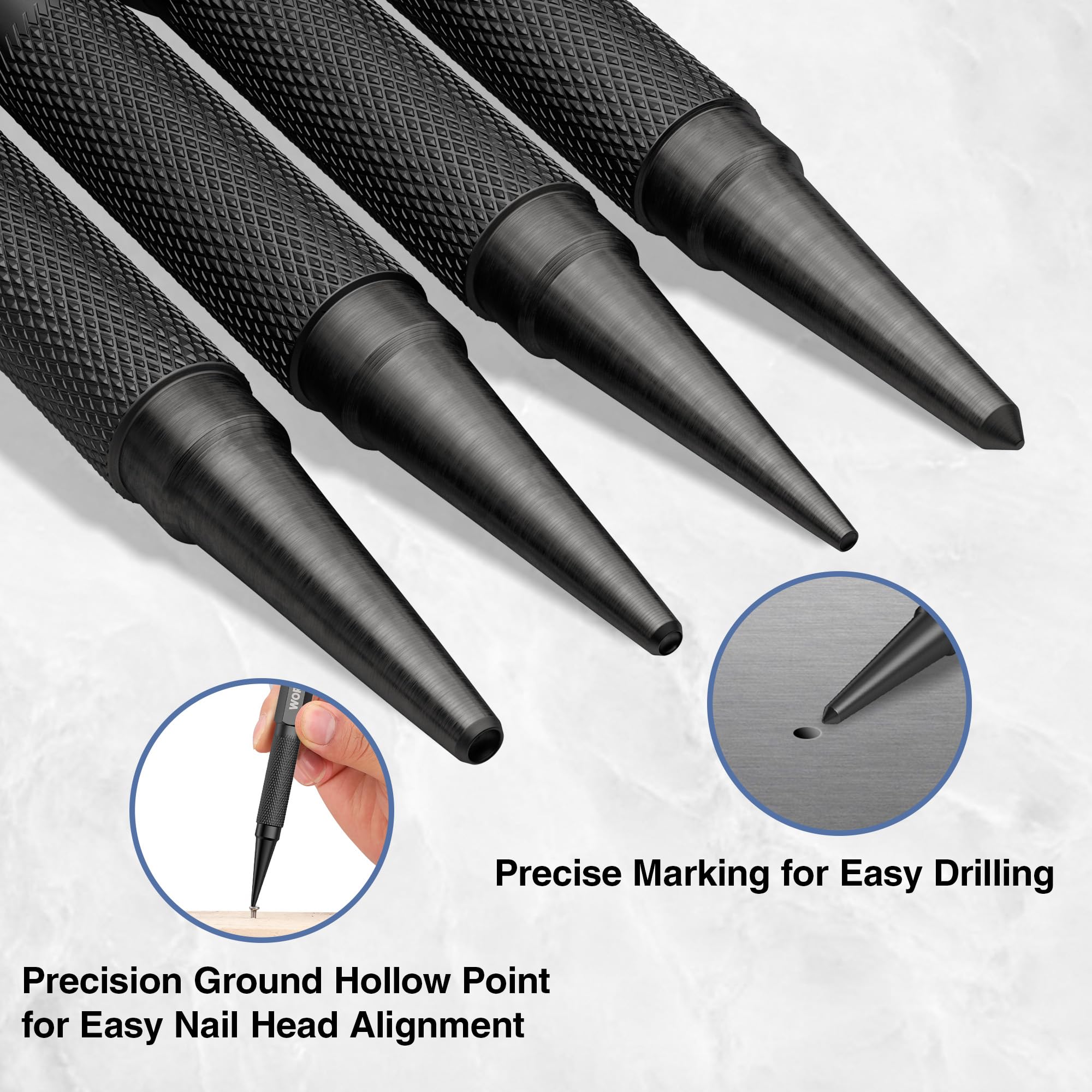 WORKPRO 4-Piece Nail Punch and Center Punch Set Hardened Cr-V Steel with Knurled Grip 1 32 1 16 — view 4