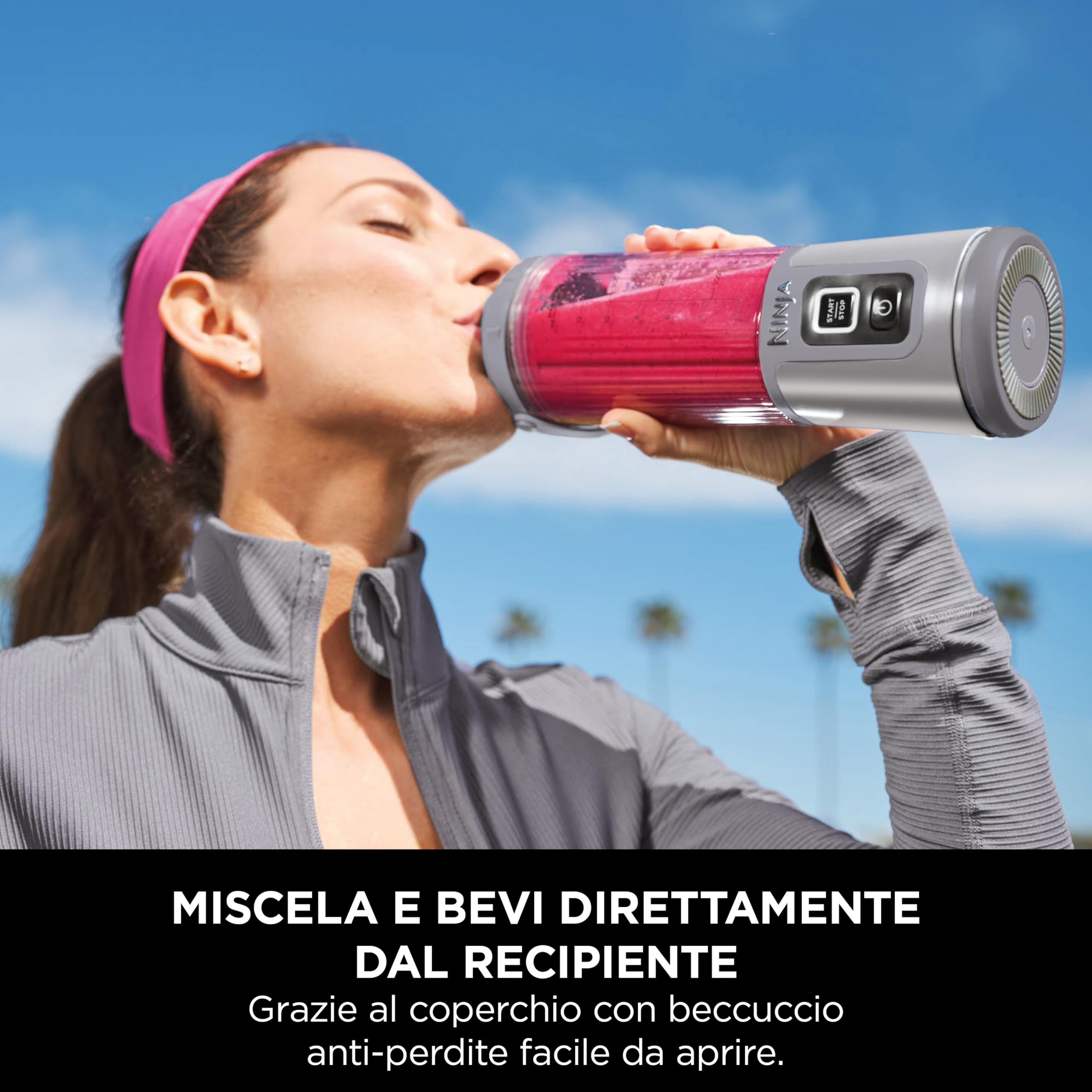 Ninja Blast Frullatore Portatile x2 530 ml, Coperchio Antiperdite e Beccuccio, Senza Filo, Ricaricabile, Frullati Proteici, Frulla Ghiaccio e Frutta congelata, Oro Rosa, Argento Metallico, BC151UKEUGV