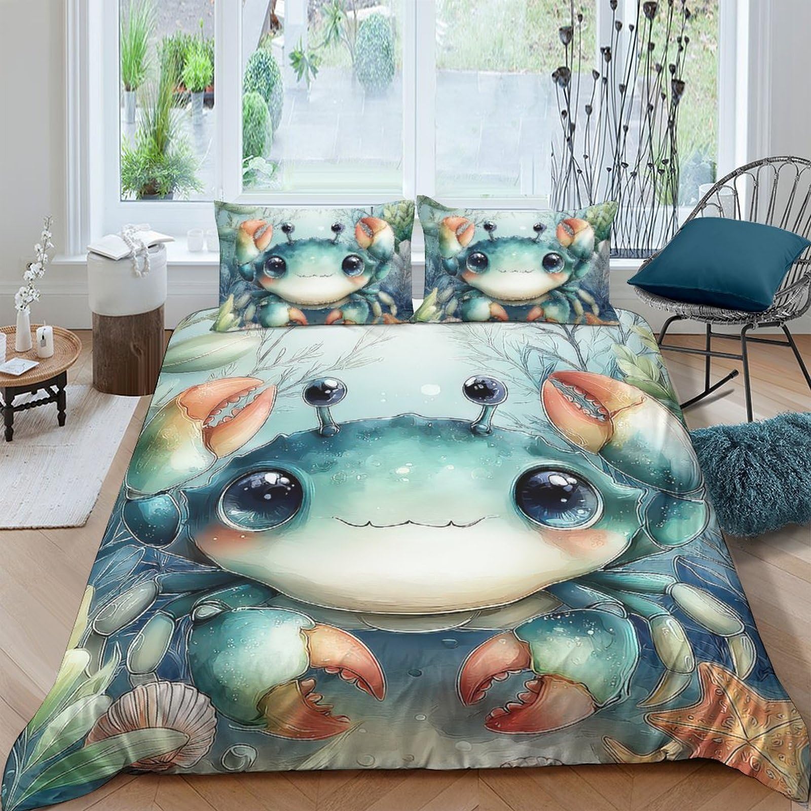 Ctjqhvkz Style-3 3D Printed Cartoon Crab Fitted Sheet Microfiber Soft Breathable Seaside Ocean Bed Cover For Bedroom Decor Single（135X200cm）