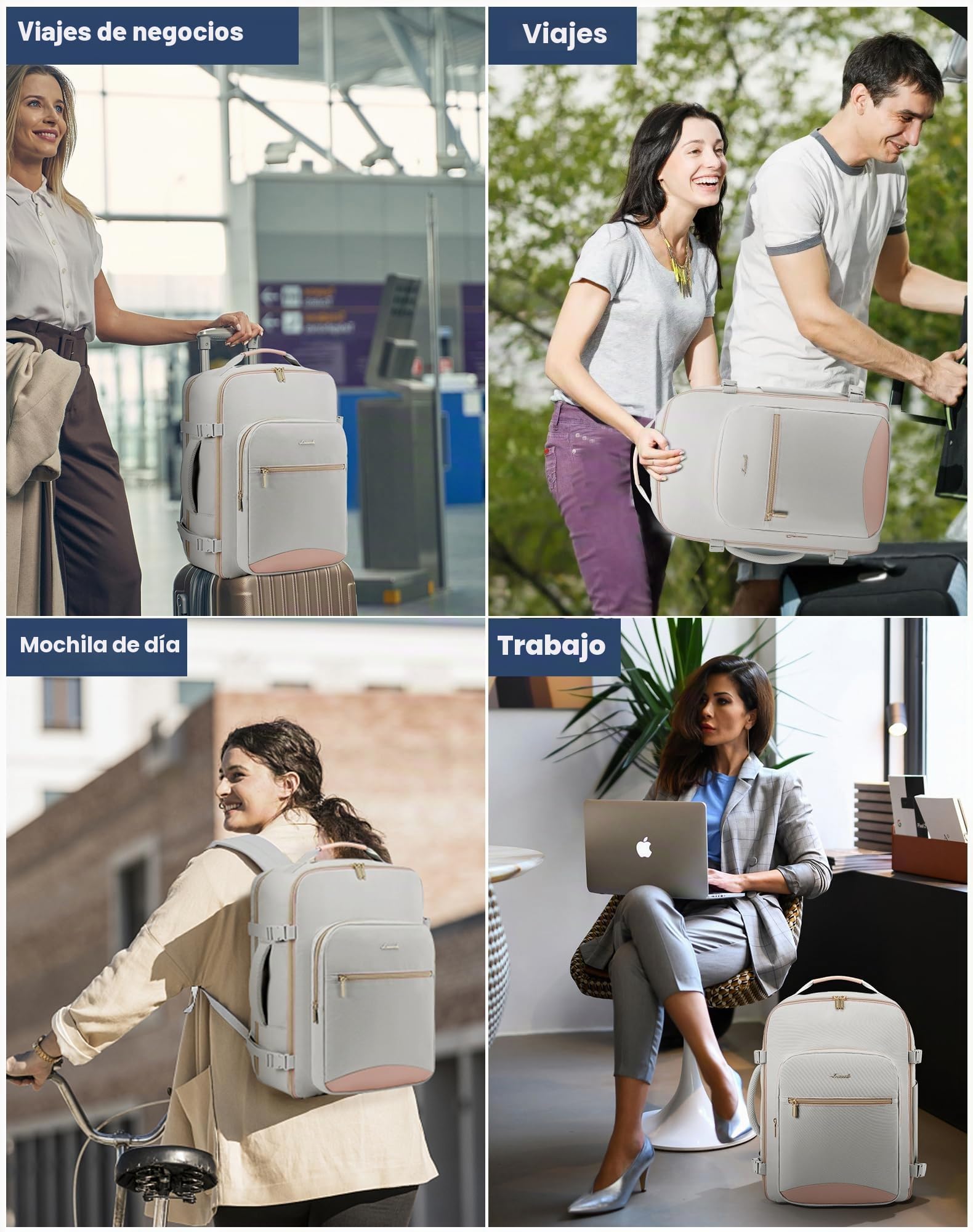 LOVEVOOK Mochila de Viaje, Impermeable 30L Mochilas Maletas Cabina Avion | para Easyjet Ryanair, Bolsa de Viaje Mujer Equipaje de Mano Computadora portátil 15,6 Pulgadas
