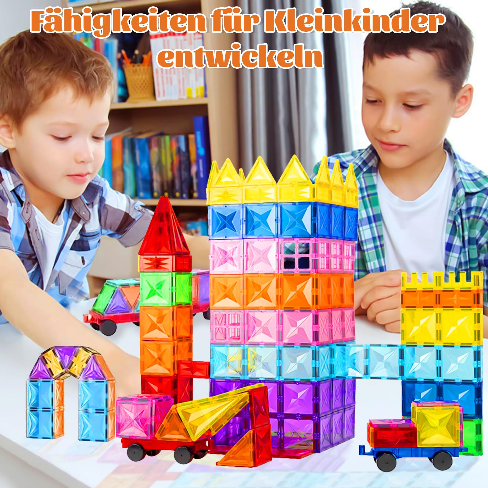 100 Magnetische Bausteine mit 1 Auto, STEM-Bauspielzeug, Kinderspiel Zusammenbauen, Lernspielzeug geeignet fur Kinder ab 3 Jahren,magnetisches Spielzeug fuir denKindergarten (bunt)