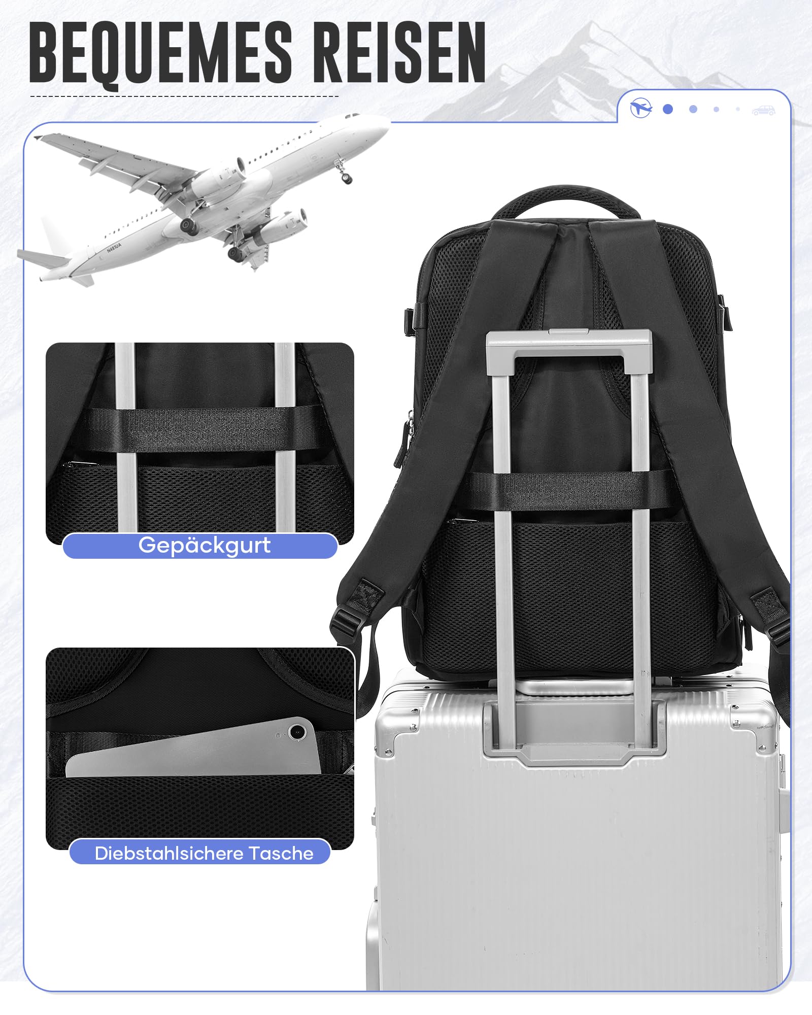Vacuum Rucksack Handgepäck mit Vakuumsystem Ryanair Handgepäck Rucksack mit Vakuum Damen Herren 15.6 Zoll Laptop Air Bag Reise Rucksacks für Flugzeug Handgepäcks(Schwarz)