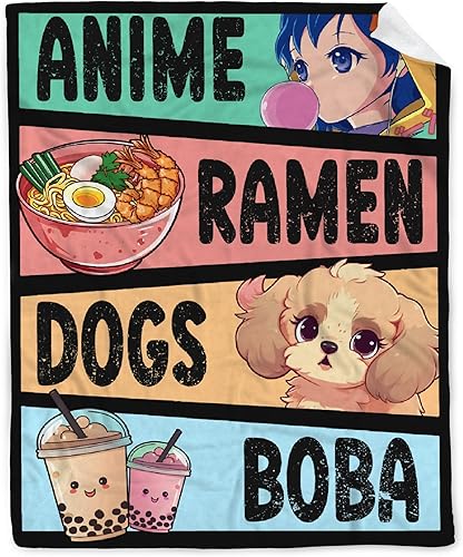 Miniatura 8 de Manta de anime de regalo para niñas, decoración de anime Kawaii para mujeres, manta de franela de dibujo de anime Ramen Boba, cosas para amantes del