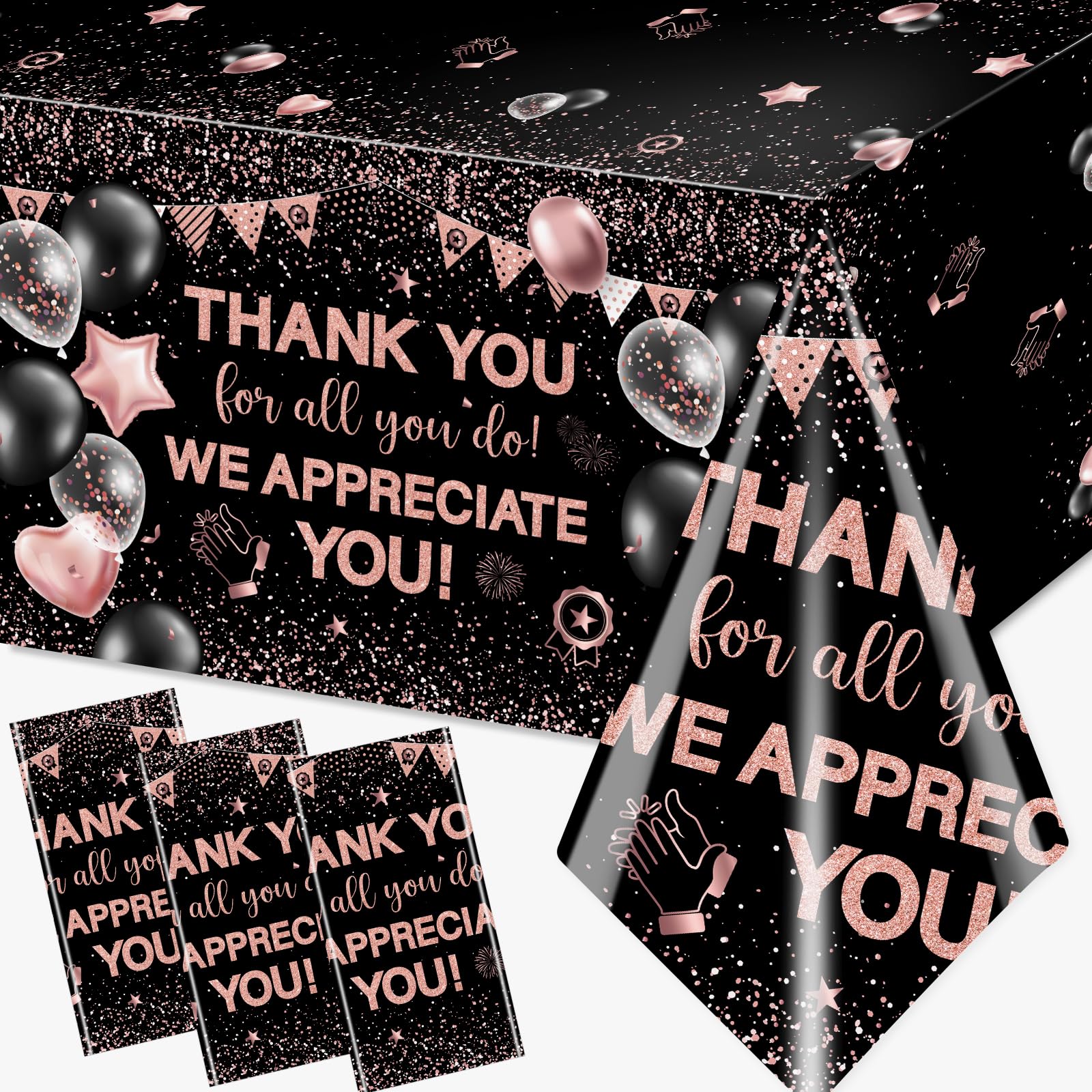 Bezkega We Appreciate You Tablecloth Decoration,Thank You Party Decoration 3cs Rose Gold Thank You for All You Do Table Covers for Appreciate Party