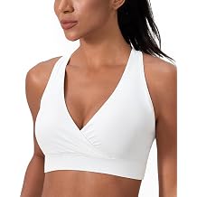 romansong V Neck Sports Bra for Women Wide Band Removable Padded Yoga Bra Medium Support Workout Tank Top for Dancewear