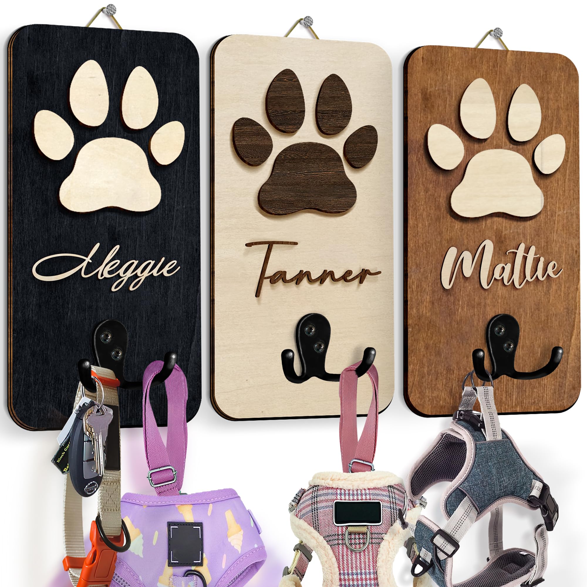 Personalized Dog Leash Holder Wall Mount, Pet Harness Hanger, Dog Collar Organizer for Entryway, Key Rack for Wall Decorative, Memorial Cat Leash Holder for Wall, Pet Loss Gifts, Home Decor