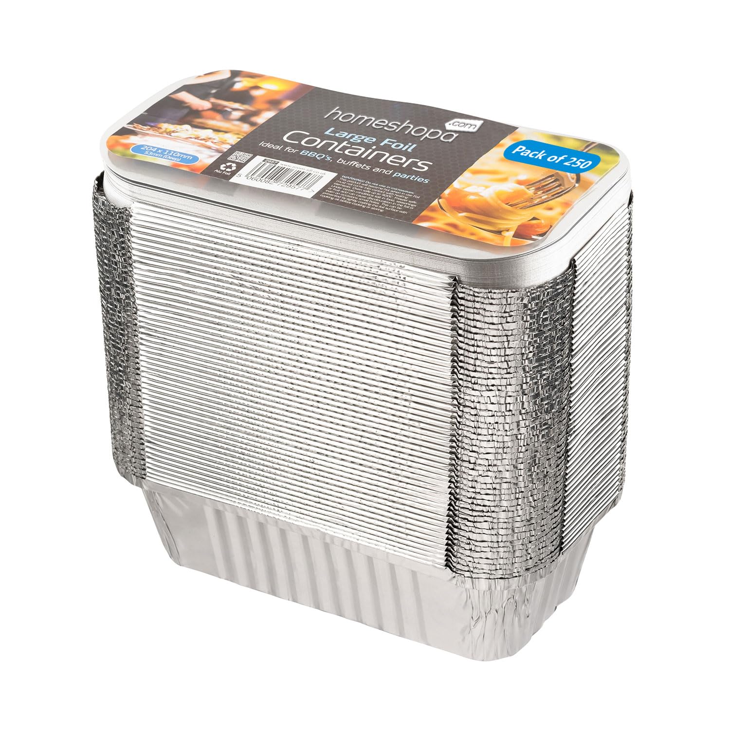 Homeshopa Aluminum Foil Trays Containers with Lids, 250 Pack Large Disposable Meal Prep Baking Food Storage Takeaway Tins, Reusable Food Container for Roasting Baking Broiling Cooking and Freezing