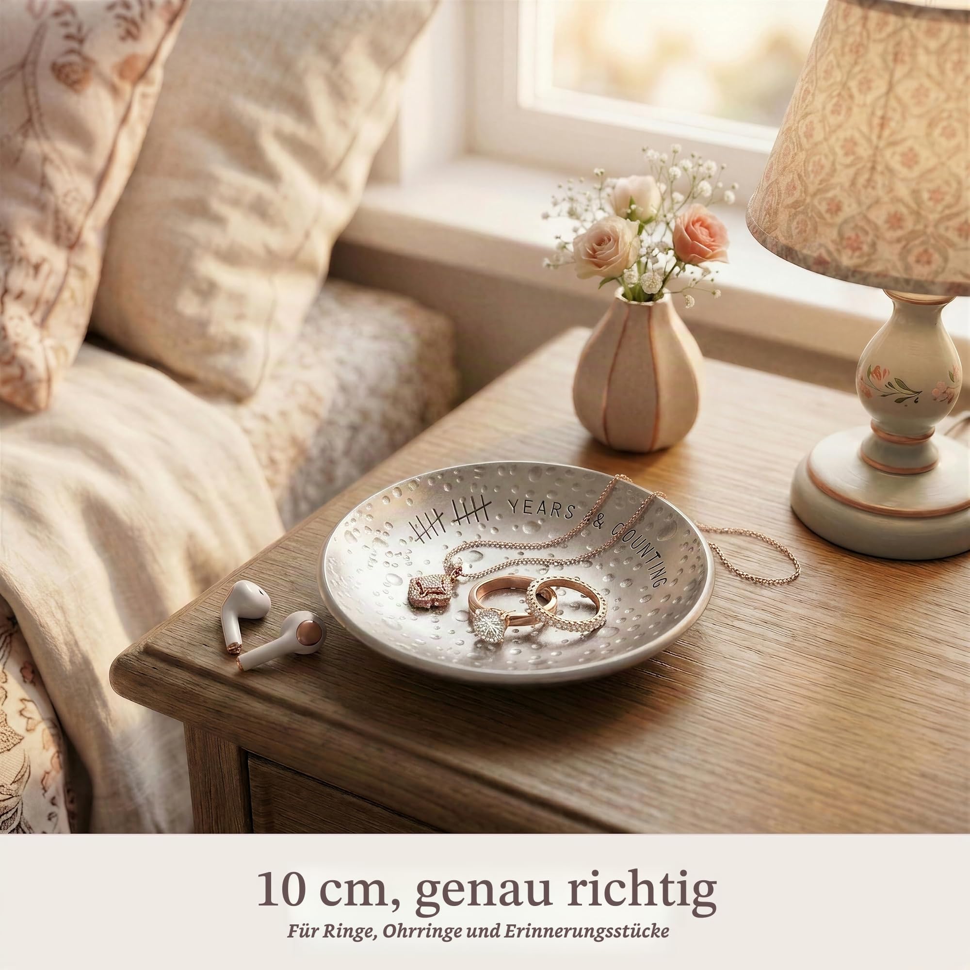 Geschenk zum 10. Jahrestag – 10,2 cm, graviert, Aluminium Hochzeit Ring Halter Schale & Geschenkbox – 10 Jahre Jubiläum für Ihn & 10 Jahre Jubiläum für Sie strukturierter Stil