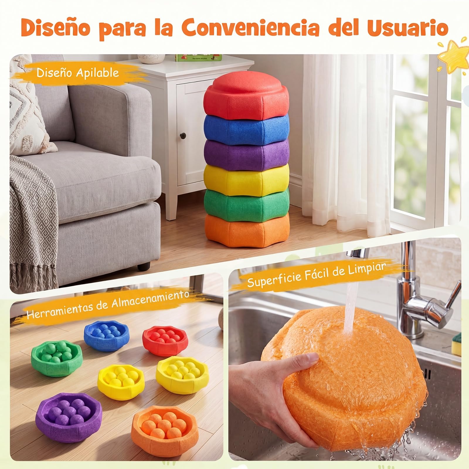 COSTWAY 6 Piedras de Equilibrio para Niños, Juguetes Sensoriales Apilables | que Fomenta el Equilibrio, Motricidad, Coordinación, Juego de Psicomotricidad Infantil para Interior y Exterior