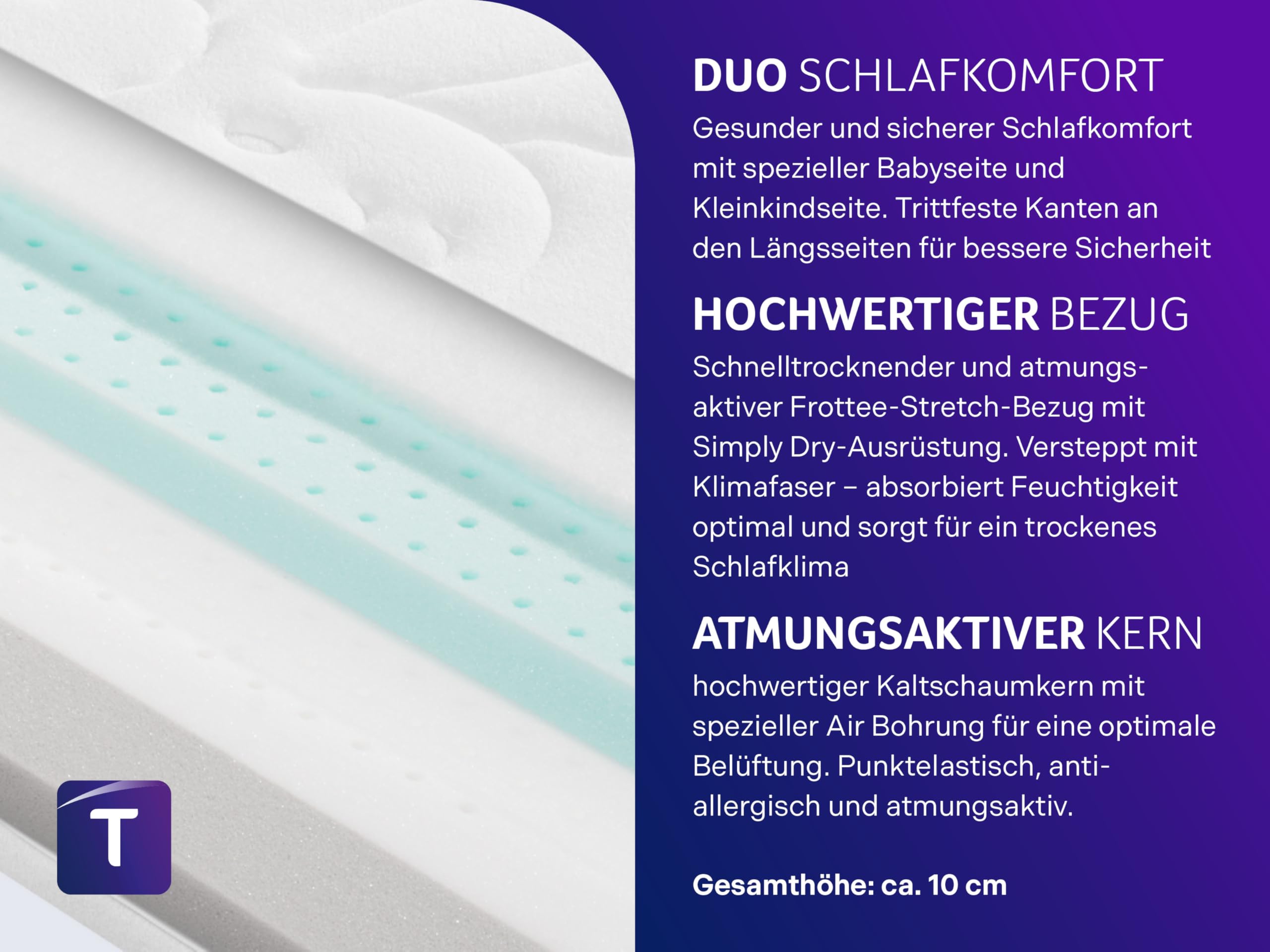 Traumnacht Baby-/Junior Duo Premium Kindermatratze Air Active, mit hautfreundlichem und saugstarkem Frotteebezug, 60 x 120 cm, Öko-Tex zertifiziert, produziert nach deutschem Qualitätsstandard
