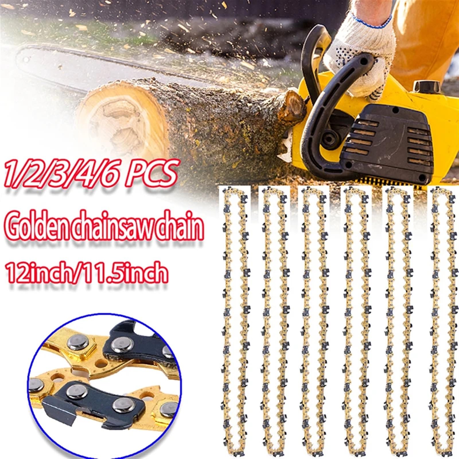 Cadena de motosierra Herramienta de carpintería for jardín, cadena de motosierra de 12 ", 45DL, paso LP de 3/8", piezas de sierra eléctrica semicincel de poda de corte de 050" universal(6 x Chain)