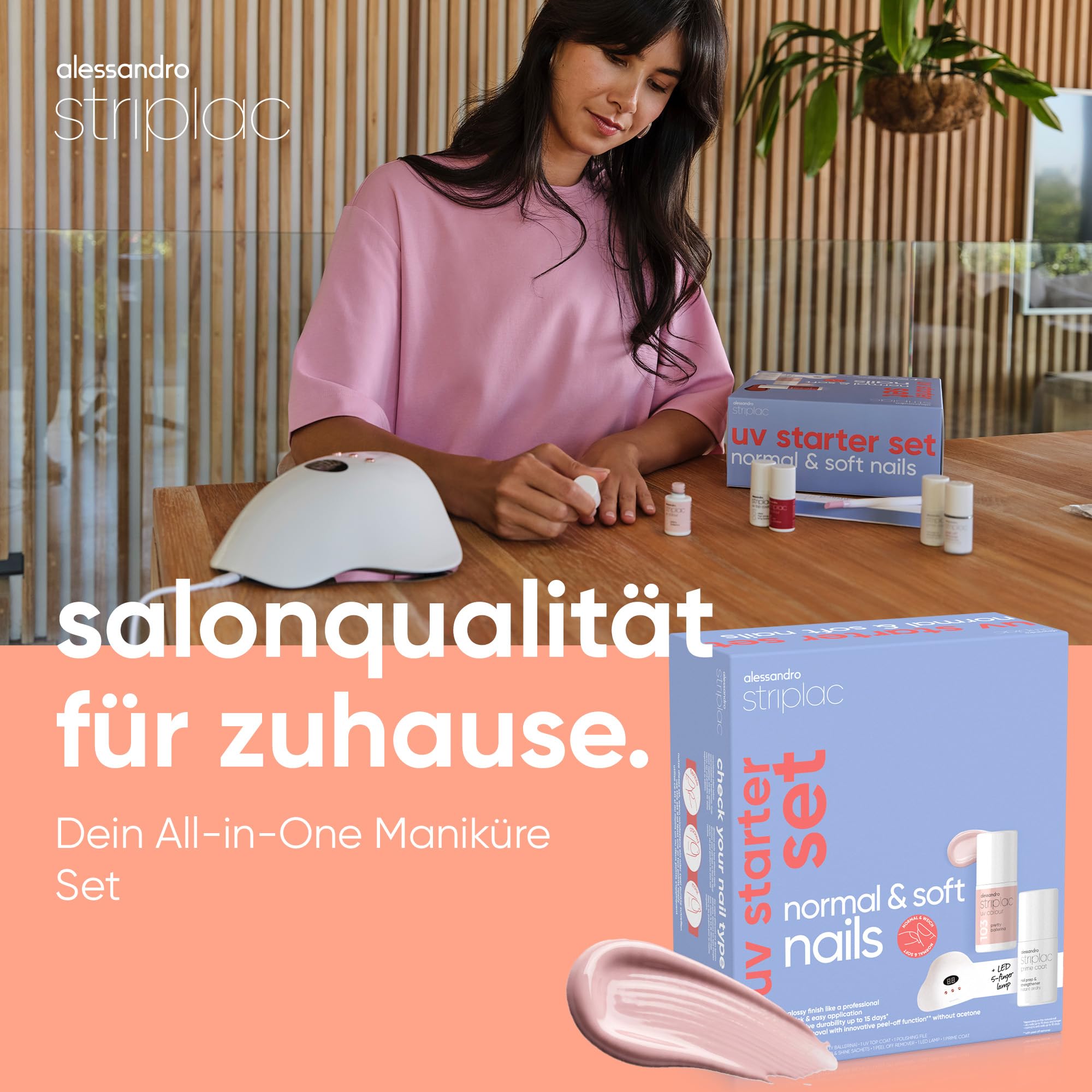 alessandro Striplac UV Nagellack Set - Normale & Weiche Nägel - Bis zu 15 Tage Halt ohne Absplittern - Leichtes Entfernen - Schonend & Vegan - Inkl. LED-Lampe