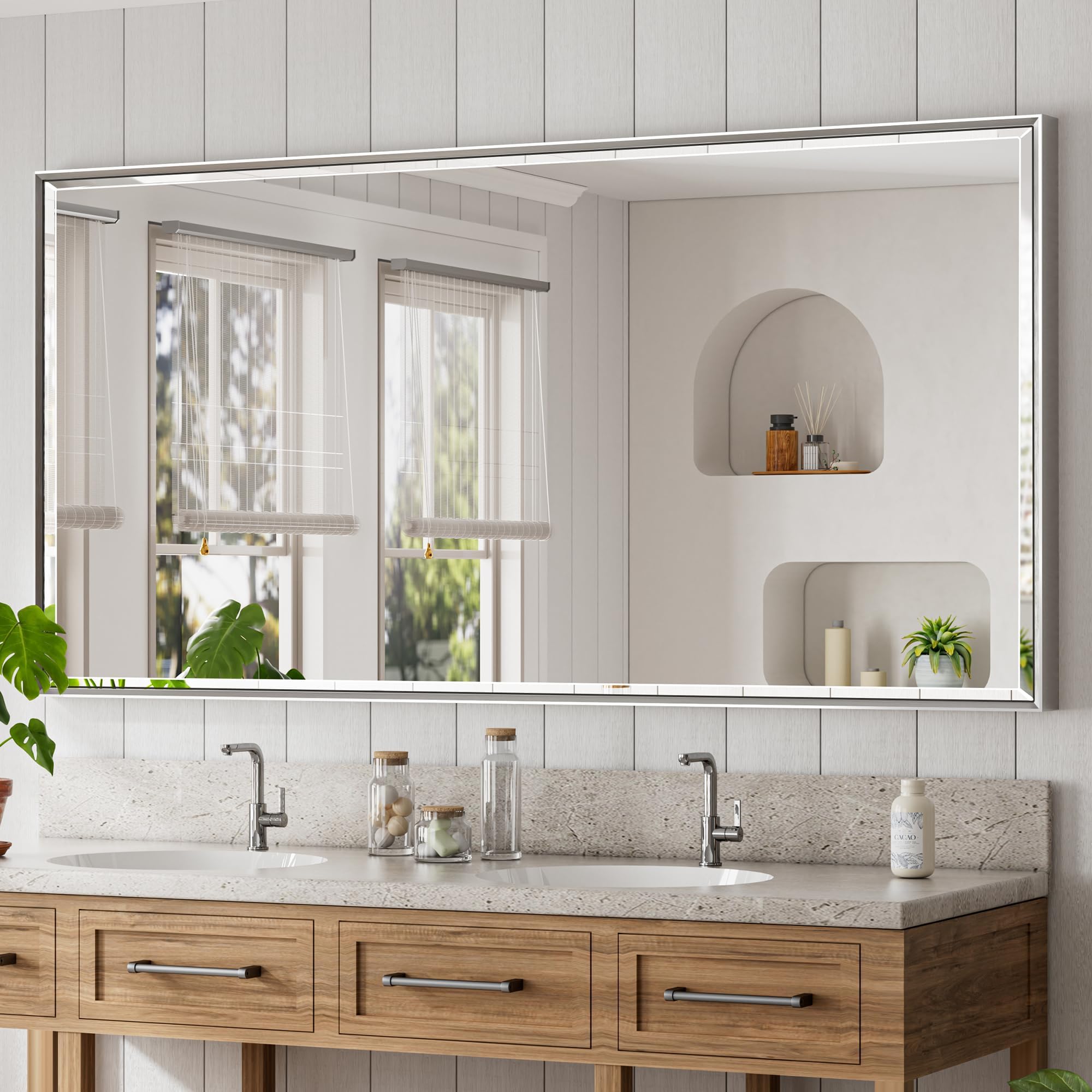 Amazon.com: QueenFun 72'' x 36'' Large Beveled Silver Bathroom