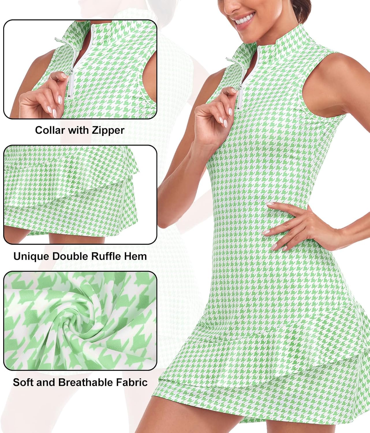 Viracy Tennis Dress for Women Sleeveless Golf Dresses with Shorts and Pockets Ruffle Zip Up Stand Collar Golf Outfits - Image 4