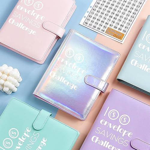 Miniatura 8 de Carpeta de presupuesto con sobres con cremallera, sobres de efectivo para presupuestos, 58 unidades, carpeta de presupuesto A6 de piel sintética,
