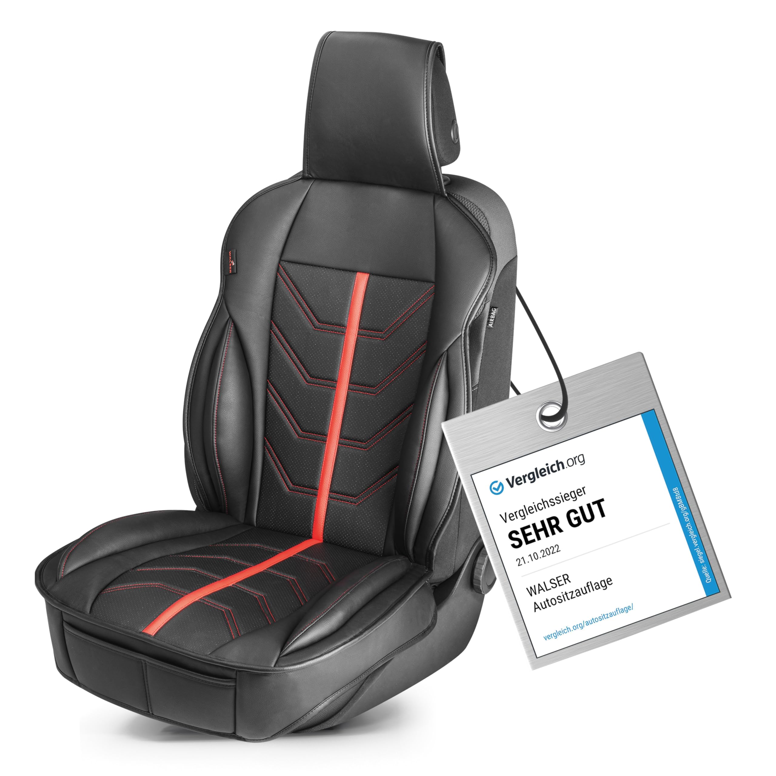 Walser Premium Sitzauflage Auto Kimi, Sitzschoner Auto schwarz/rot, Vergleichssieger* Auto Sitzauflagen, Sitzbezug Auto Vordersitze, Schonbezug Autositz, Autositzauflage Vordersitze PKW/LKW