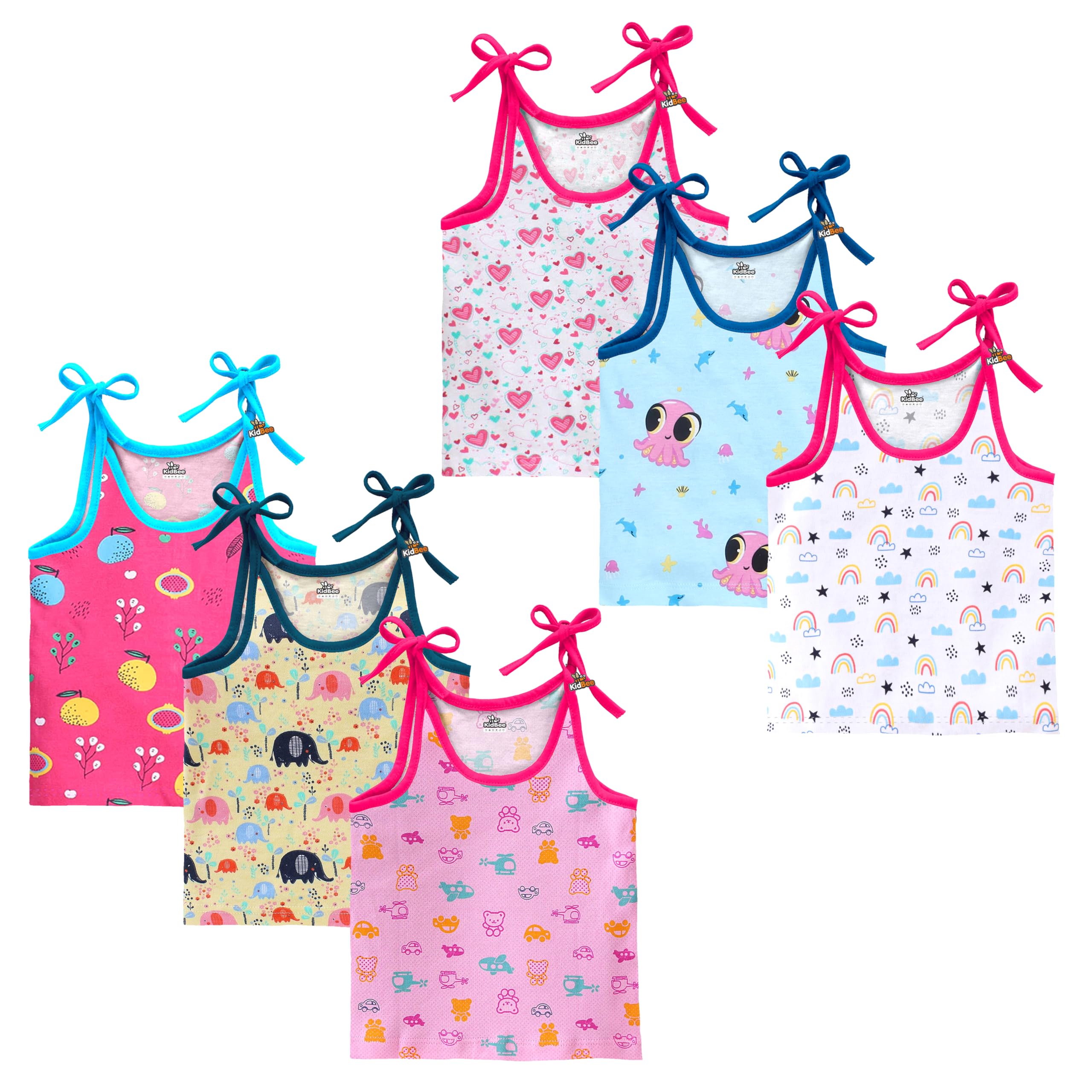 KidbeeBaby Boy's & Girl's Tie-Up Cotton Jhabla/Vest/Shirt/Jabla (Set of 6)