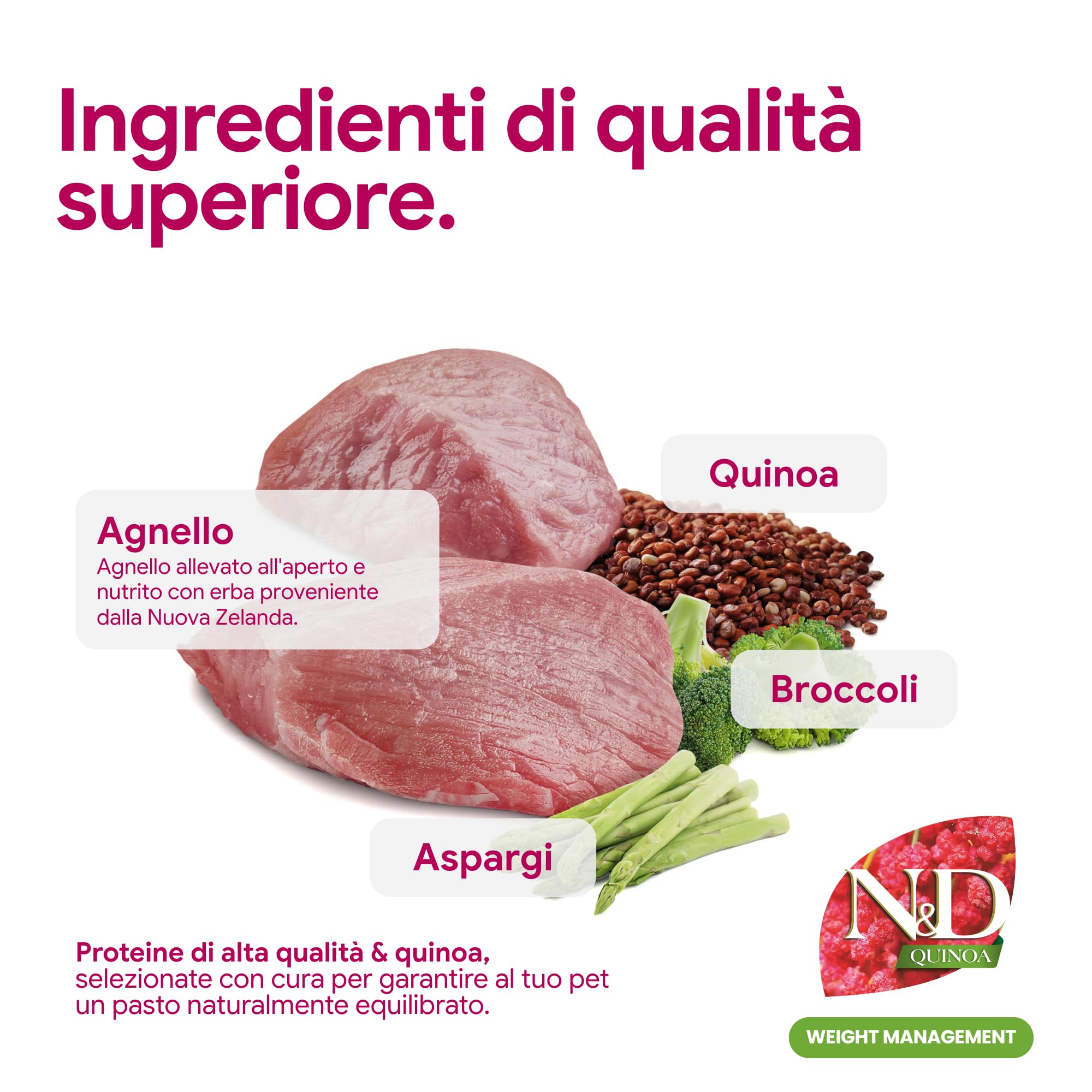 Farmina, N&D Quinoa Weight Management, Agnello, Broccoli e Asparagi, Cane Adult Medium/Maxi, 7kg