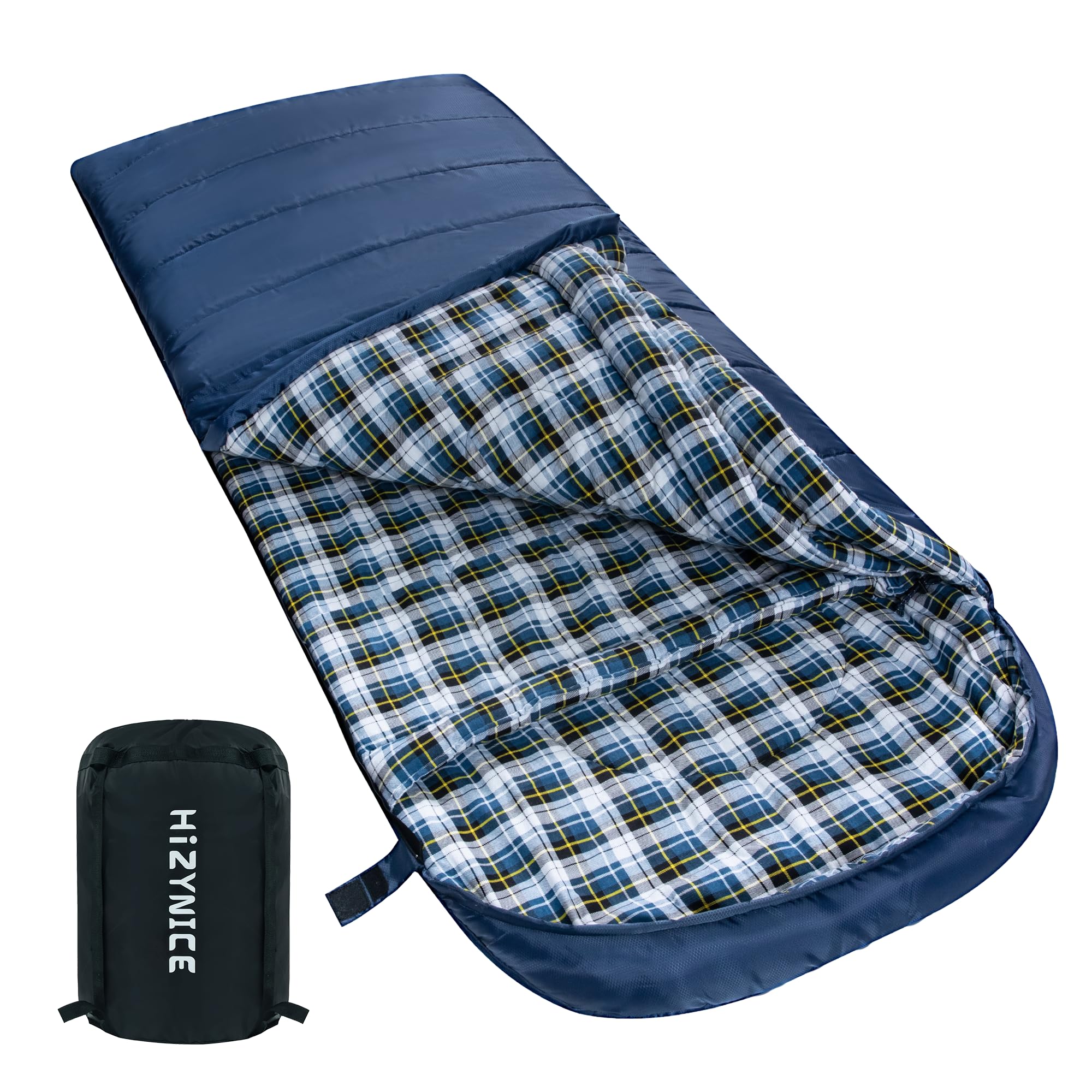 Cold Weather Sleeping Bag 100% Cotton Flannel XXL for Adults Big and Tall,Free Compression Sack