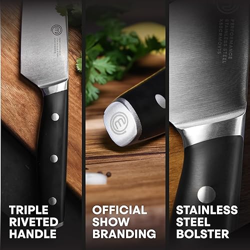 Miniatura 5 de MasterChef Cuchillo de chef de 13 pulgadas con hoja de acero inoxidable de alto carbono y asas triples remachadas, cuchillo de cocina de calidad