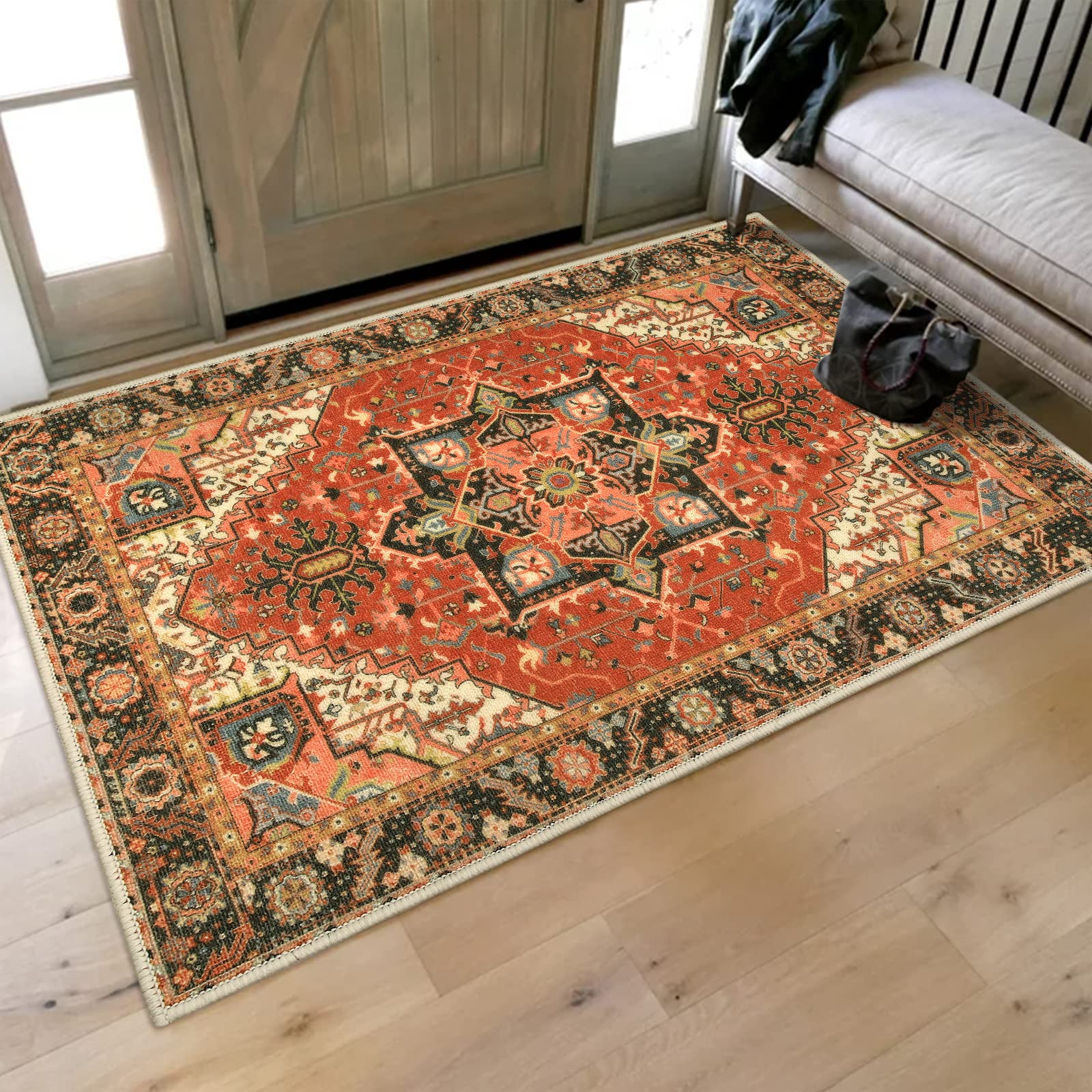 Collive Washable Indoor Door Mat, Retro Non Slip Floor Doormat Large Size Quickly Absorb Welcome Mats, Low-Pile Front Door Rug Inside Entryway Carpet