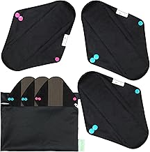 wegreeco Charcoal Reusable Menstrual Pads - Reusable Sanitary Pads | Reusable Panty Liners | Soft Cloth Menstrual - 6 Pack with 1 Cloth Mini Wet Bag (Medium, Black)